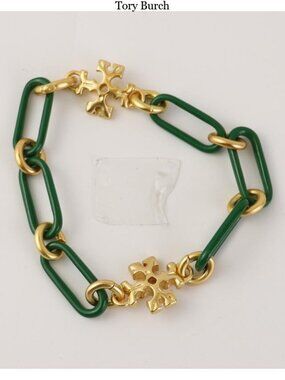 Tory Burch Green and Gold Link Bracelet